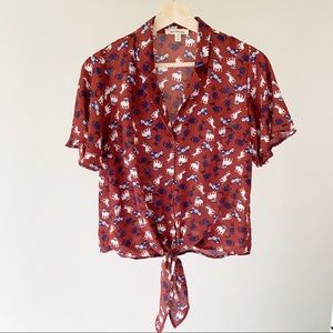 Monteau Dog Novelty Print Tie Front Top